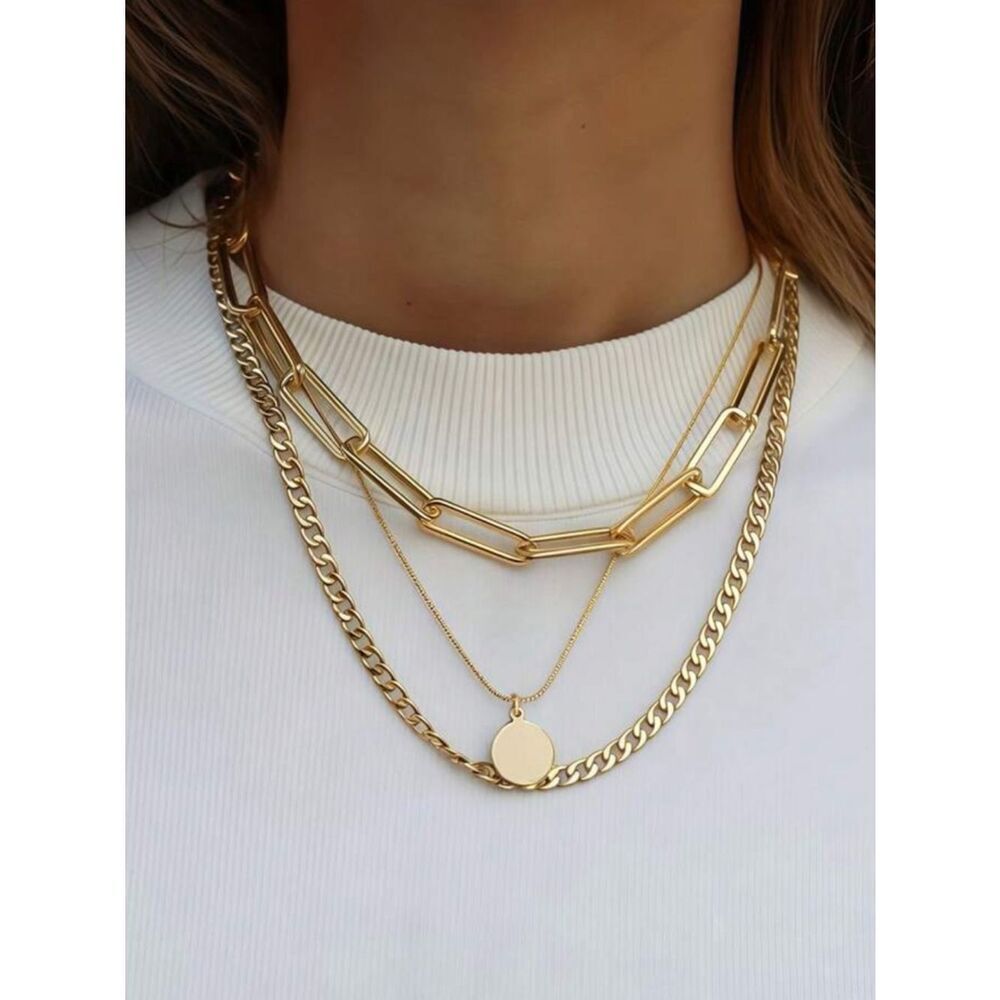 Layered Link and Coin Necklace Set A1821